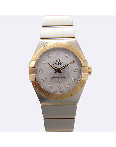 [중고]고이비토 오메가 123.20.24.60.55.001 24MM 컨스틸레이션 18K 옐로우 골드 콤비 12포인트 다이아 자개판 쿼츠 여성용 시계 K1206OM