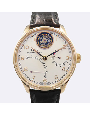 [중고]고이비토 IWC IW504402 Portuguese(포르투기저) 한정판 18K 금통 투르비옹 미스테르 레트로그레이드 오토매틱 가죽밴드 남성용 시계 K0236IWC