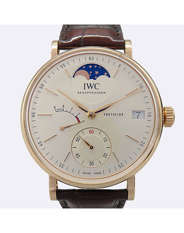 [중고]고이비토 IWC IW516409 18K 금통 포르토피노 핸드 와인드 문 페이즈 수동 가죽밴드 남성용 시계 K0251IWC