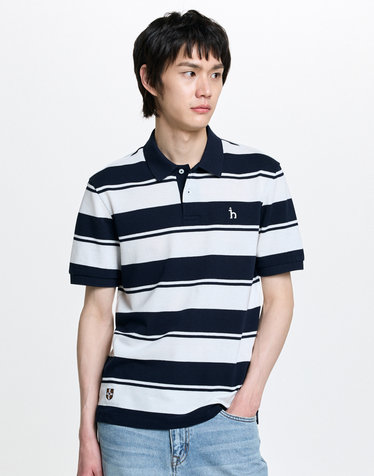 [시즌오프][HAZZYS X CAMBRIDGE] 네이비 스트라이프 면 반팔카라티셔츠