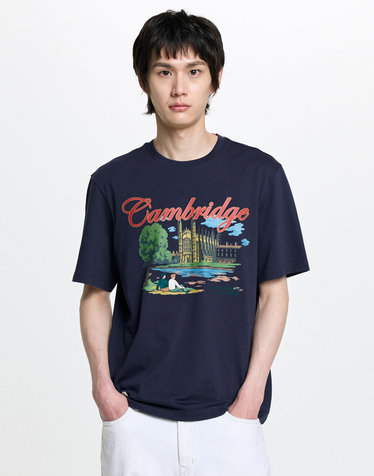 [시즌오프][HAZZYS X CAMBRIDGE] 네이비 로고자수 면 반팔티셔츠