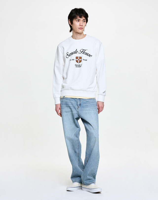 캠브리지 유니버시티 [HAZZYS X CAMBRIDGE] 화이트 로고자수 면 맨투맨티셔츠 흰색 상세
