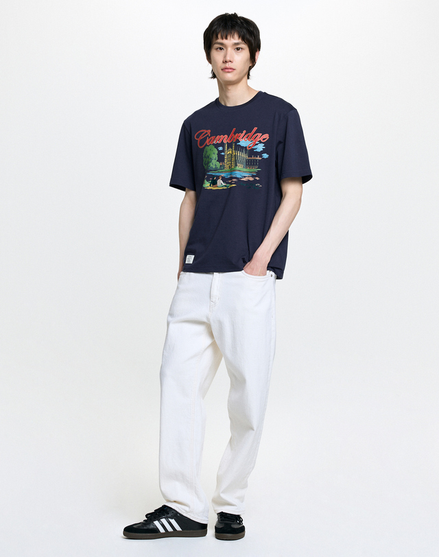 캠브리지 유니버시티 [HAZZYS X CAMBRIDGE] 네이비 로고자수 면 반팔티셔츠 상세