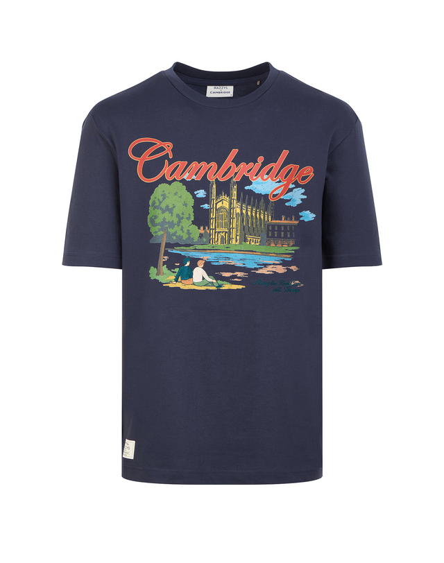 캠브리지 유니버시티 [HAZZYS X CAMBRIDGE] 네이비 로고자수 면 반팔티셔츠 상세