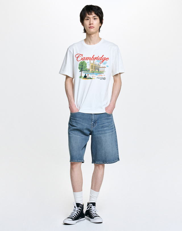캠브리지 유니버시티 [HAZZYS X CAMBRIDGE] 화이트 로고자수 면 반팔티셔츠 흰색 상세