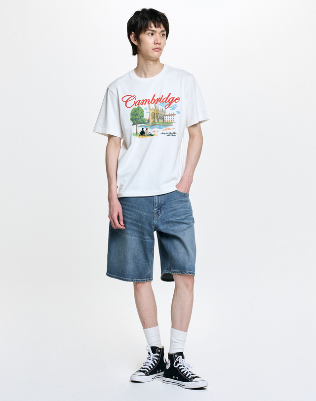 캠브리지 유니버시티 [HAZZYS X CAMBRIDGE] 화이트 로고자수 면 반팔티셔츠 흰색 상세