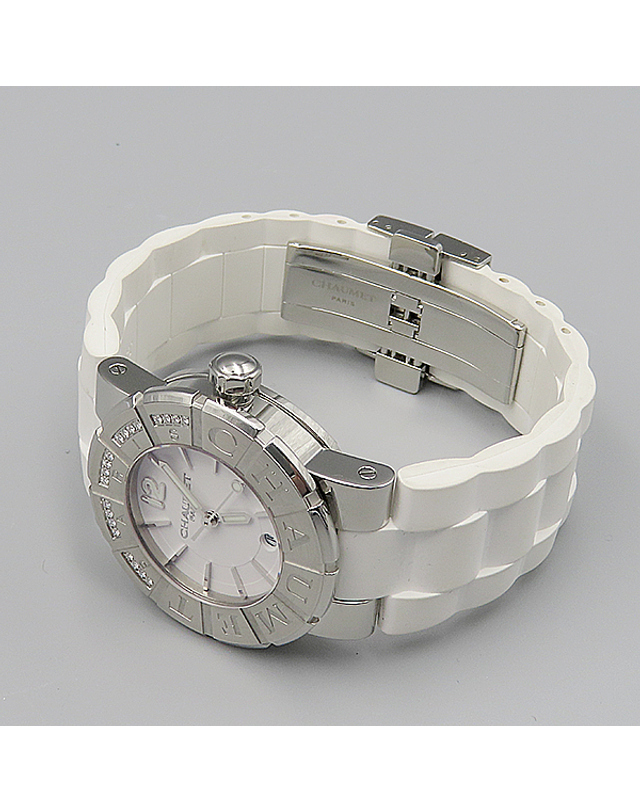 쇼메 [중고명품] [중고]고이비토 쇼메 W17624-35A CLASS ONE(클래스원) 화이트 다이얼 20포인트 다이아 D 클립 화이트 러버 밴드 여성용 시계 K0188SM 착용컷