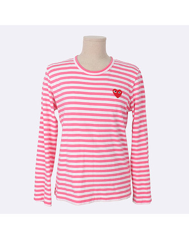 꼼데가르송 [중고]스미스마켓 꼼데 가르송 AZ-T277 핑크 / 화이트 투톤 스트라이프 패턴 여성용 티셔츠 - L사이즈 K0289CDG