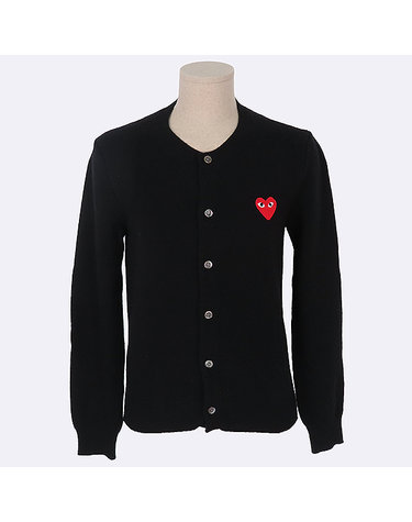 [중고]스미스마켓 꼼데 가르송 AZ-N007 블랙 울 100% 레드 하트 와펜 가디건 - S K0315CDG