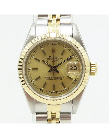 [중고]고이비토 로렉스 69173 DATEJUST 데이트저스트 26MM 골드다이얼 바 인덱스 18K 콤비 스틸 쥬빌레 브레이슬릿 여성용 시계 K1672RX