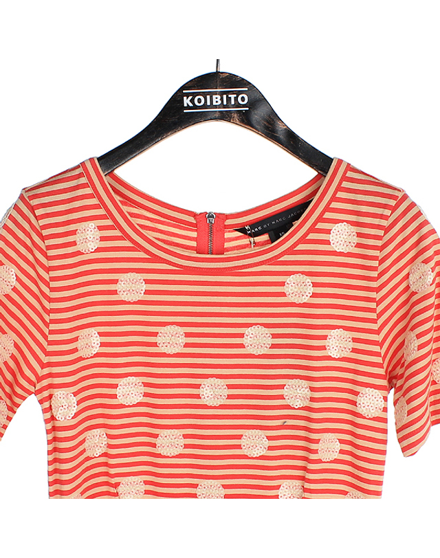 마크 제이콥스 마크제이콥스 [중고명품] [중고]스미스마켓 마크제이콥스 Marc_Jacobs(마크바이마크제이콥스) M1123647 핑크 스트라이프 스팽글 장식 원피스 K1837MJ 착용컷