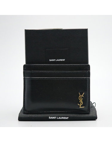 [중고]고이비토 생로랑 607603 금장 로고 블랙 레더 카드지갑 겸 명함지갑 K5055YSL