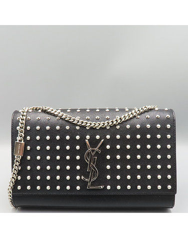 [중고]고이비토 생로랑 YSL(입생로랑) 364051 블랙 레더 스터드 케이트 은장 모노그램 미디엄 체인 플랩 숄더 겸 크로스백 K5129YSL