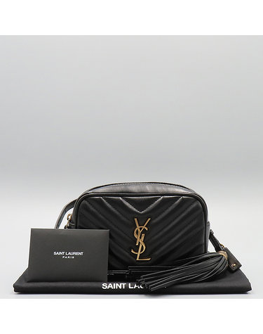 [중고]고이비토 생로랑 534817 블랙 레더 테슬 장식 금장 로고 모노그램 루 벨트백 HN0847YSL