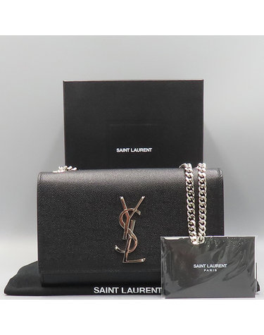 [중고]고이비토 생로랑 469390 블랙 캐비어스킨 은장 YSL 모노그램 케이트 사첼 체인 스몰 숄더백 K5358YSL