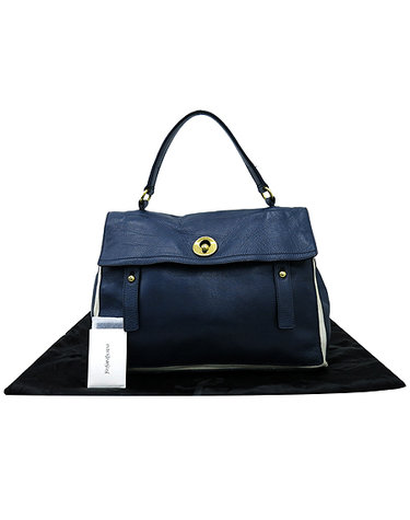 [중고]고이비토 생로랑 YSL(입생로랑) 229563 네이비 레더 패브릭 혼방 뮤즈2 L사이즈 토트백 K0649YSL