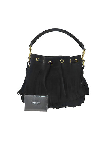 [중고]고이비토 생로랑 YSL(입생로랑) 381647 블랙 스웨이드 태슬 장식 엠마누엘 프린지 버킷백 + 숄더 스트랩 K1603YSL