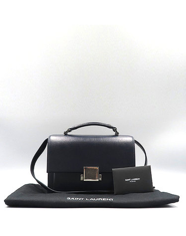[중고]고이비토 생로랑 YSL(입생로랑) 482051 네이비 레더 M 사이즈 빈티지 은장 로고 장식 사첼 탑 핸들백 2WAY K3155YSL