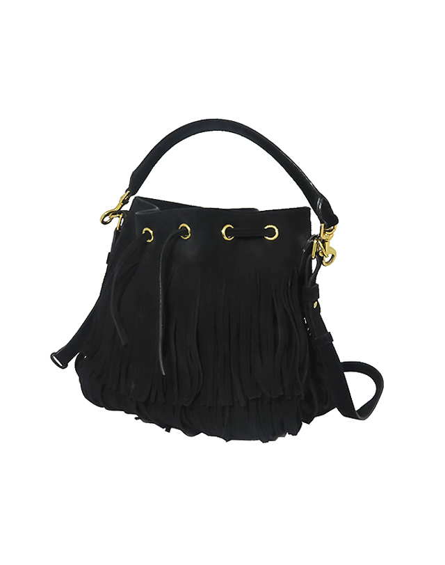 생 로랑 [중고명품] [중고]고이비토 생로랑 YSL(입생로랑) 381647 블랙 스웨이드 태슬 장식 엠마누엘 프린지 버킷백 + 숄더 스트랩 K1603YSL 착용컷
