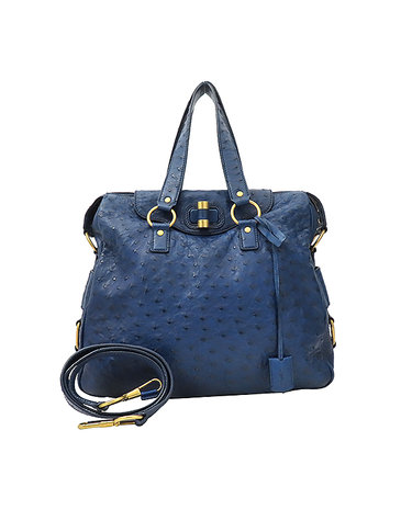 [중고]고이비토 생로랑 YSL(입생로랑) 168238 Rive Gauche(리브고쉬) 블루 오스트리치 타조 가죽 토트백 + 숄더스트랩 K1627YSL