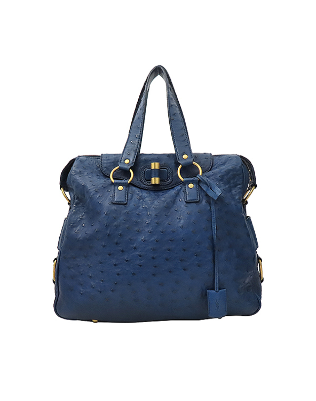 생 로랑 [중고명품] [중고]고이비토 생로랑 YSL(입생로랑) 168238 Rive Gauche(리브고쉬) 블루 오스트리치 타조 가죽 토트백 + 숄더스트랩 K1627YSL 착용컷