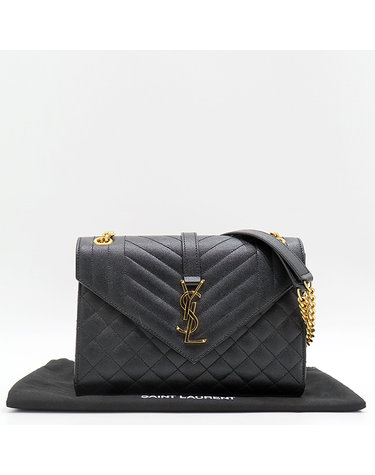 [중고]고이비토 생로랑 YSL(입생로랑) 600185 블랙 퀼팅 금장 로고 엔벨로프 미디움 체인 숄더백 K5041YSL