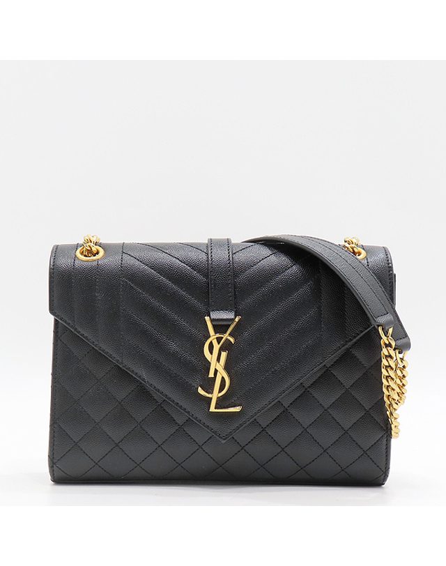 생 로랑 [중고명품] [중고]고이비토 생로랑 YSL(입생로랑) 600185 블랙 퀼팅 금장 로고 엔벨로프 미디움 체인 숄더백 K5041YSL 착용컷