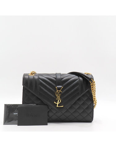 [중고]고이비토 생로랑 YSL(입생로랑) 600185 블랙 퀼팅 금장 로고 엔벨로프 미디움 체인 숄더백 60401wp