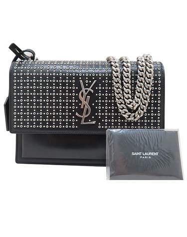 [중고]고이비토 생로랑 YSL(입생로랑) 470426 블랙 레더 은장 로고 스터드 장식 선셋 M 사이즈 체인 숄더백 K1706YSL