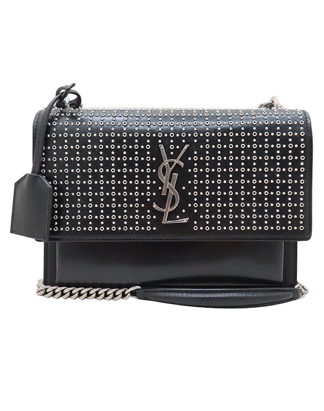 생 로랑 [중고명품] [중고]고이비토 생로랑 YSL(입생로랑) 470426 블랙 레더 은장 로고 스터드 장식 선셋 M 사이즈 체인 숄더백 K1706YSL 착용컷