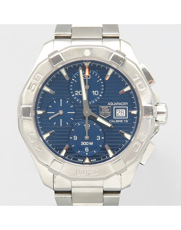 [중고]고이비토 태그호이어 CAY2112 AQUARACER 아쿠아레이서 43mm 크로노그래프 오토매틱 칼리버 16 블루 다이얼 스틸 남성용시계 K1309THI