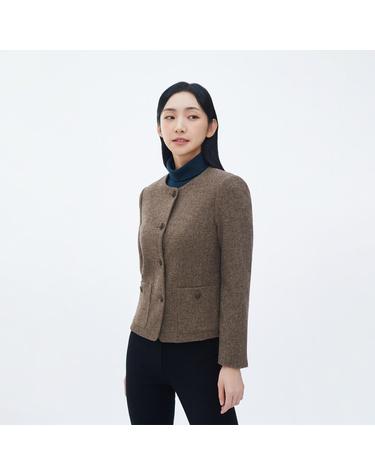 울혼방 패턴 크롭 노카라 자켓 (BJJAX7121)