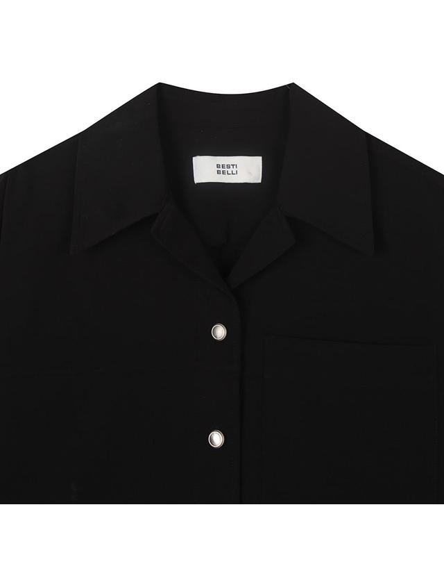 베스띠벨리 나일론 SET 오픈카라 크롭 셔츠 (BJBAI1429) 착용컷