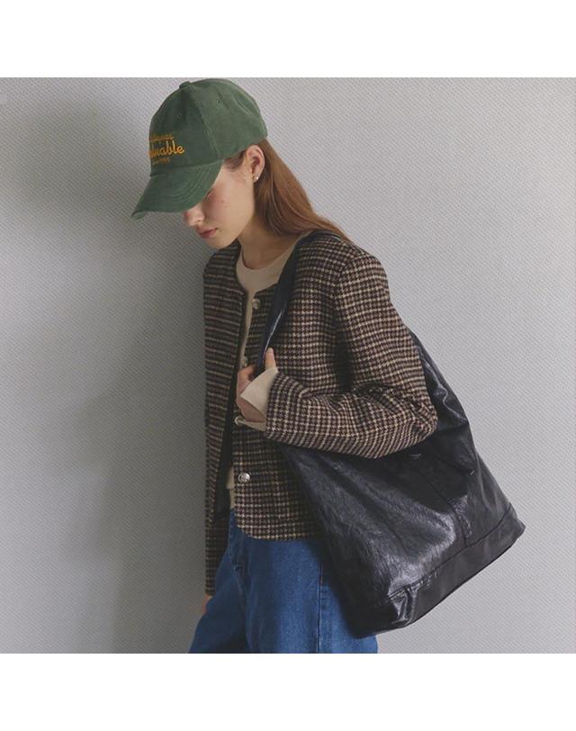 비키 라운드넥 체크 금속 버튼 숏자켓 (TJJAX7142) 착용컷