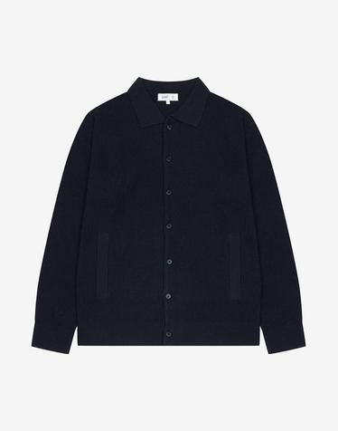 세로 변형 조직 카라 가디건 네이비 (PJUCH8005)