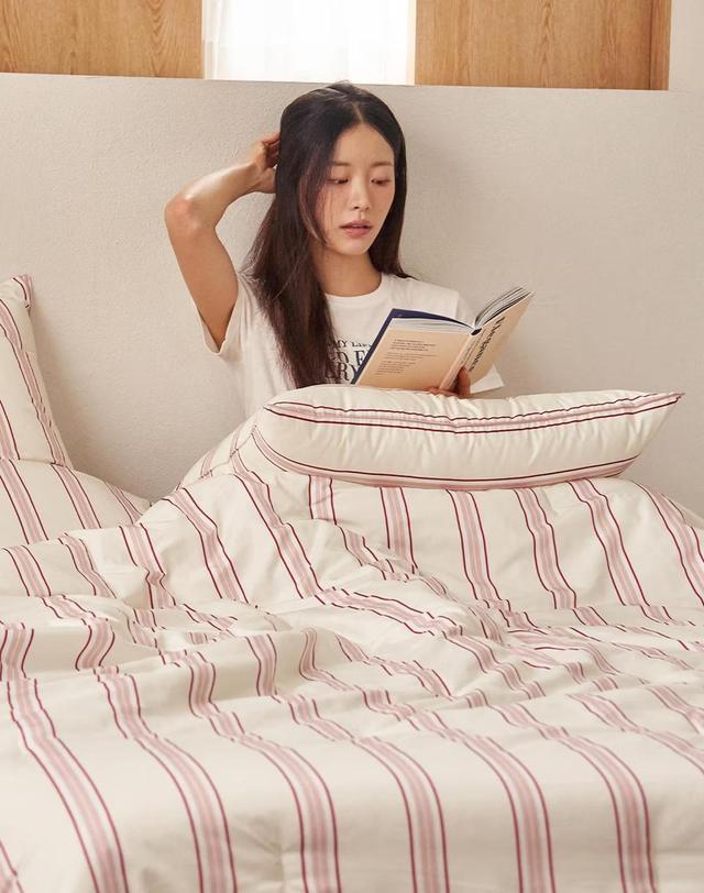 아망떼 드림웰 스트라이프 알러지케어 차렵이불 SS/Q/K 6color 착용컷