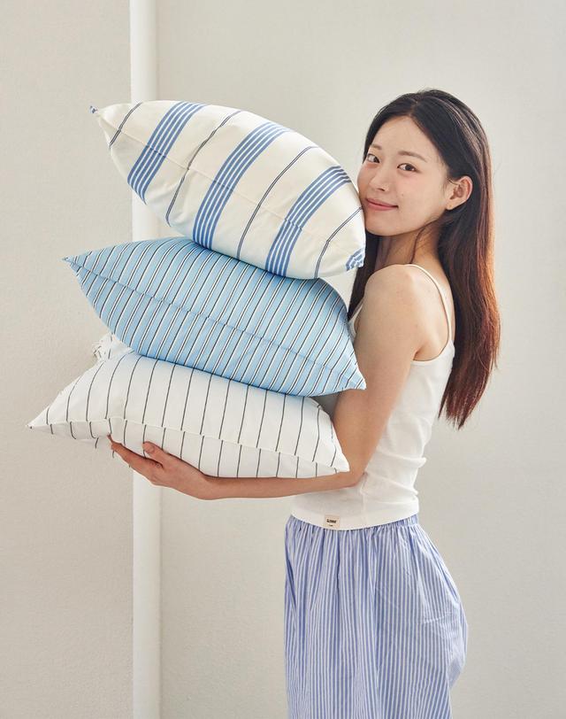 아망떼 드림웰 스트라이프 알러지케어 베개커버 50x70 6color 착용컷