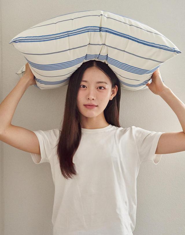 아망떼 드림웰 스트라이프 알러지케어 베개커버 50x70 6color 착용컷