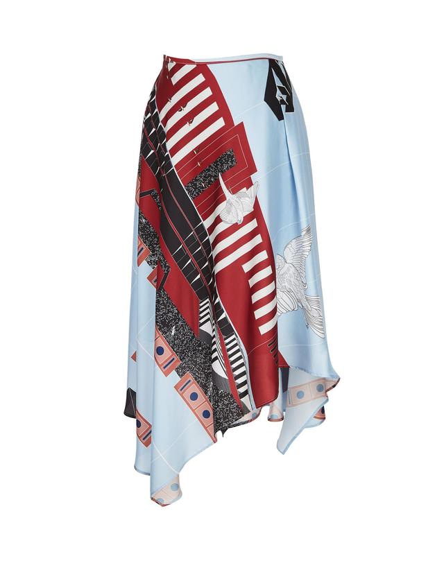 라움 여성 [CEDRIC CHARLIER] 블루 프린트 플레어스커트 MULTI COLOR 착용컷