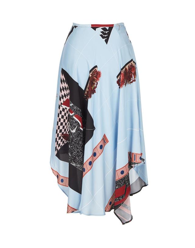 라움 여성 [CEDRIC CHARLIER] 블루 프린트 플레어스커트 MULTI COLOR 착용컷