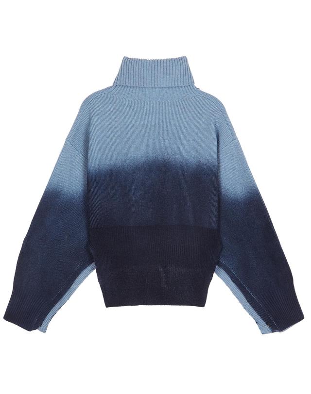 라움 여성 [CEDRIC CHARLIER] 블루 언밸런스 울혼방 니트 탁한 블루 착용컷