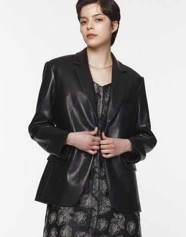 [ANINE BING] 블랙 단색 가죽 긴팔자켓