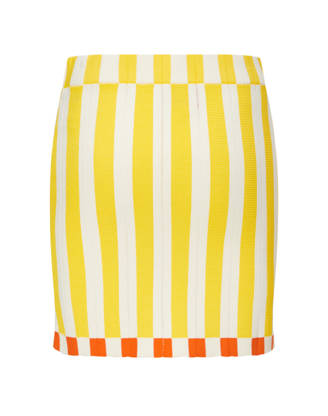 라움 여성 [클리어런스][SOLID&STRIPED] 옐로우 스트라이프 니트스커트 노랑 착용컷