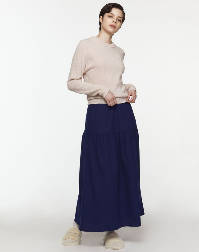 라움 여성 [SOFIE D HOORE] 블루 단색 울 밴딩스커트 진한 블루 착용컷