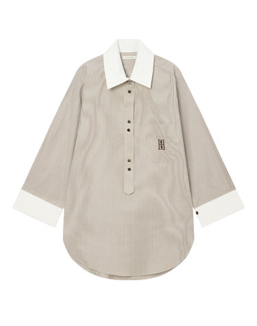 [BY MALENE BIRGER] 베이지 스트라이프 면 긴팔블라우스