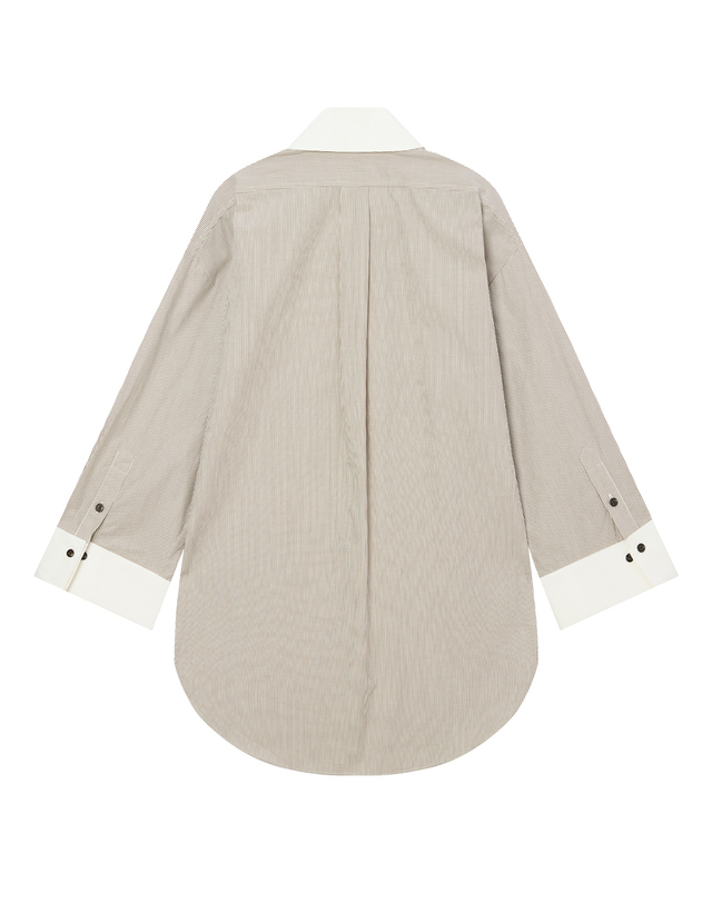 라움 여성 [BY MALENE BIRGER] 베이지 스트라이프 면 긴팔블라우스 MULTI COLOR 착용컷