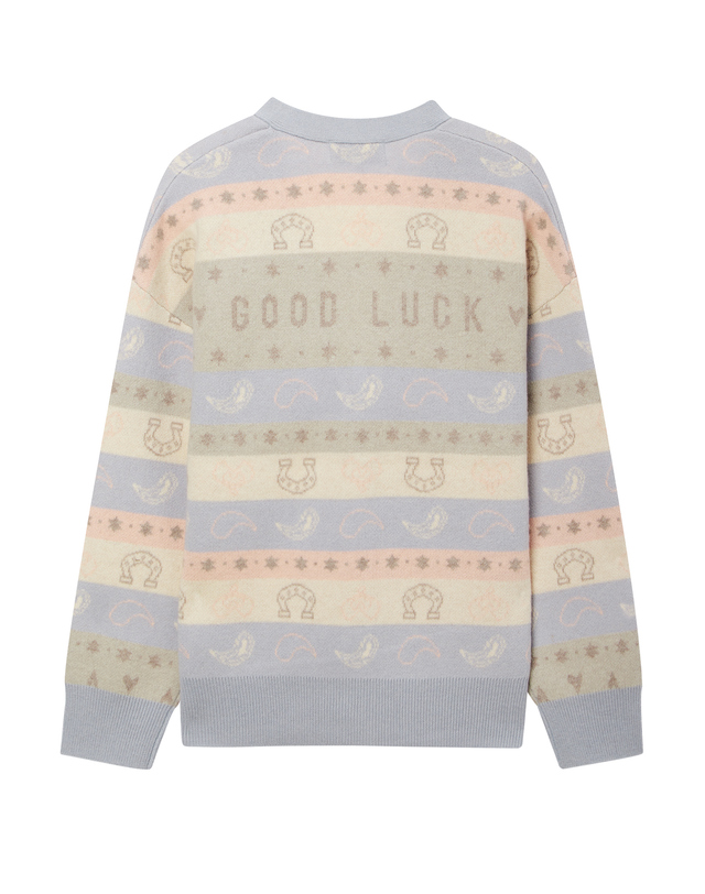 라움 여성 [MAISON LABICHE] 블루 패턴 울 가디건 MULTI COLOR 착용컷