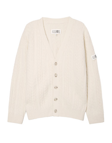 [MM6 MAISON MARGIELA] 화이트 짜임 울혼방 가디건