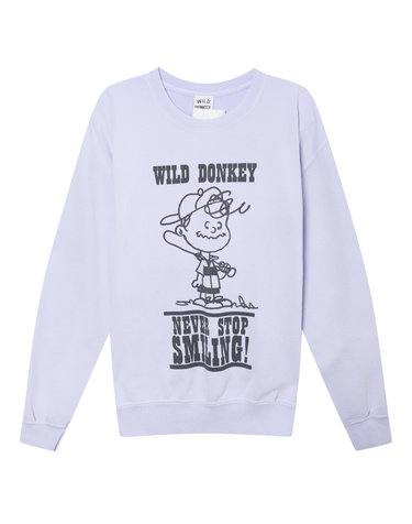 [WILD DONKEY] 퍼플 프린트배색 면혼방 맨투맨티셔츠