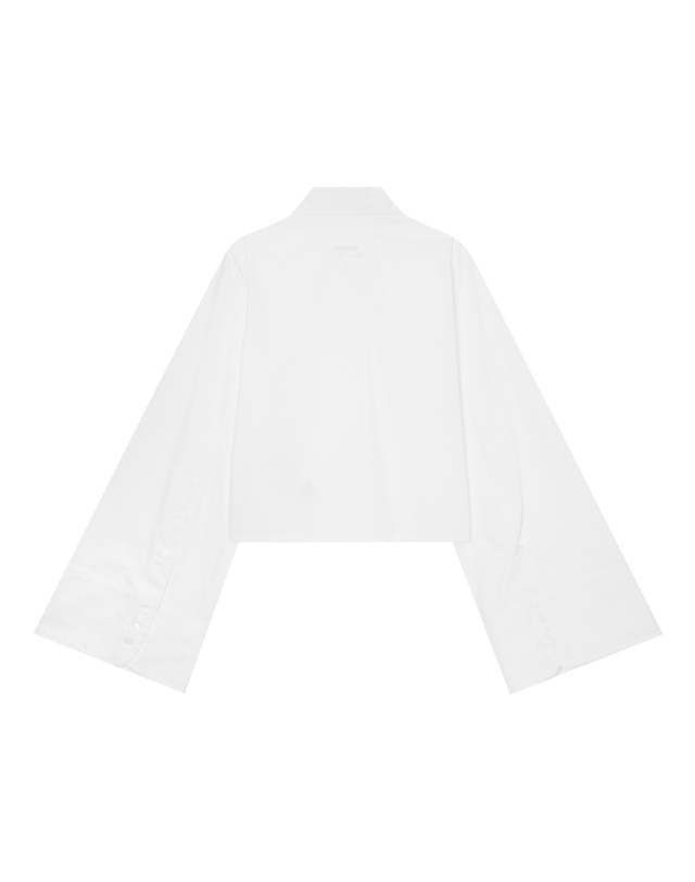 라움 여성 [MM6 MAISON MARGIELA] 화이트 단색 면 긴팔블라우스 흰색 착용컷
